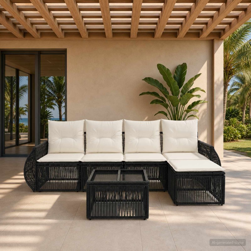 Ensemble de canapé de jardin 6 pcs Noir et blanc crème 634464634464