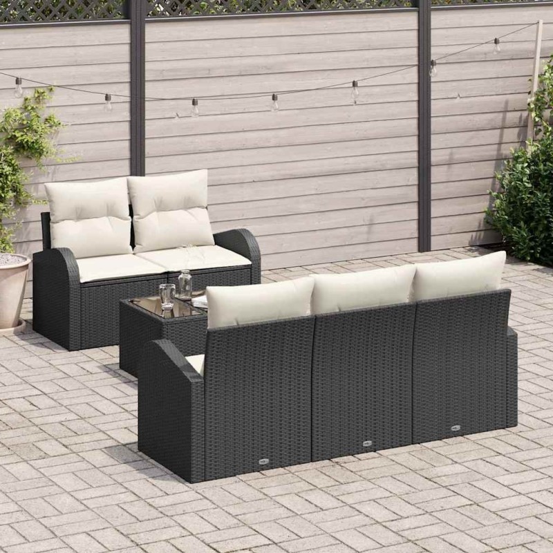 Ensemble de canapé de jardin 6 pcs Noir et Crème polyrotin 634465634465
