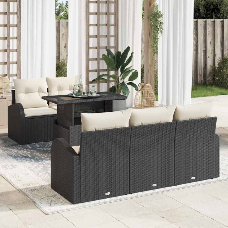 Ensemble de canapé de jardin 6 pcs Noir Poly Rattan 634468634468