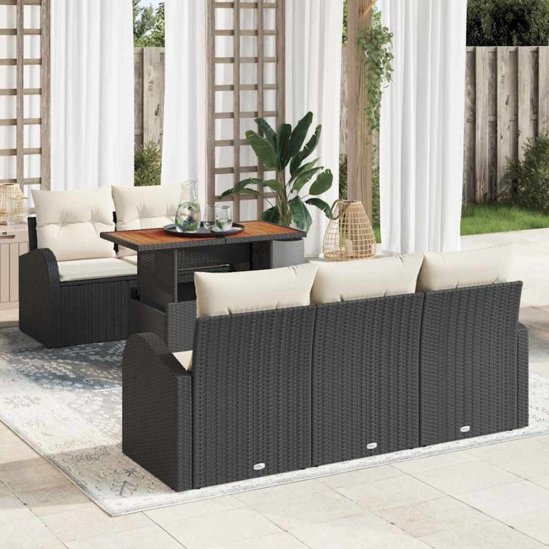 Ensemble de canapé de jardin 6 pcs Noir Poly rotin 634470634470