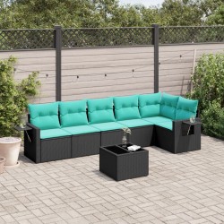 Ensemble de canapé de jardin 7 pcs avec coussins noir résine tressée 634474634474