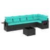 Ensemble de canapé de jardin 7 pcs avec coussins noir résine tressée 634474634474