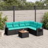Ensemble de canapé de jardin 7 pcs avec coussins noir résine tressée 634475634475