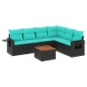 Ensemble de canapé de jardin 7 pcs avec coussins noir résine tressée 634475634475