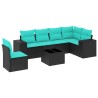 Ensemble de canapé de jardin 7 pcs avec coussins noir résine tressée 634476634476