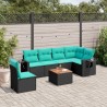 Ensemble de canapé de jardin 7 pcs avec coussins noir résine tressée 634477634477