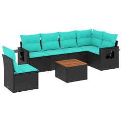 Ensemble de canapé de jardin 7 pcs avec coussins noir résine tressée 634477634477