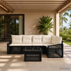 Ensemble de canapé de jardin 6 pcs Noir polyrotin 634478634478