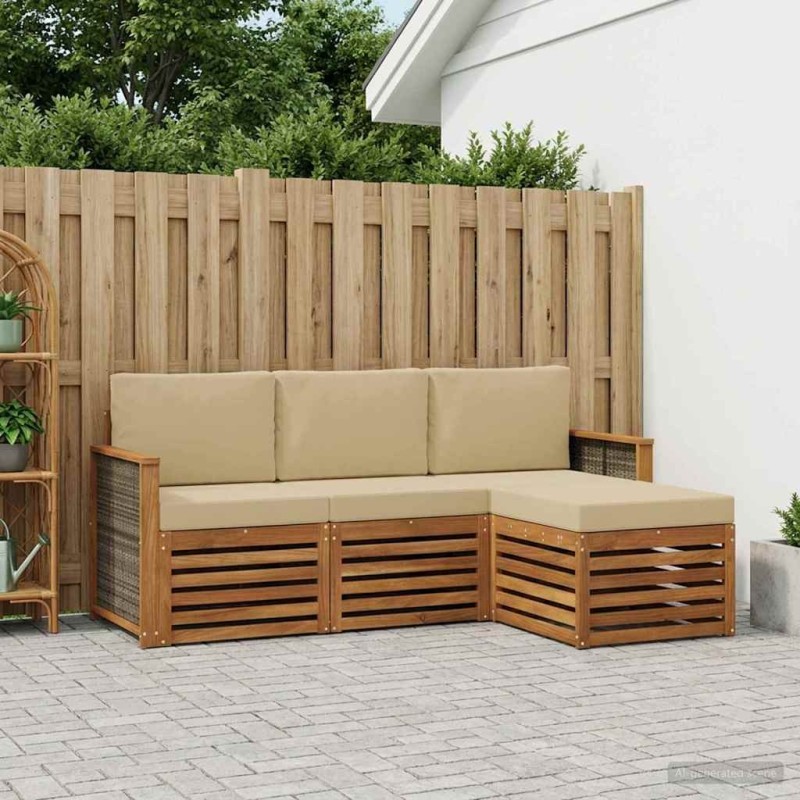 Ensemble de canapés d'extérieur 4 pcs Naturel et Beige 634481634481