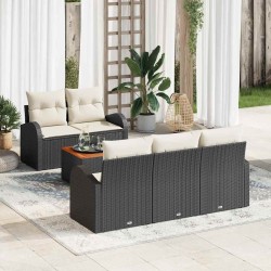Ensemble de canapé de jardin 6 pcs Noir et Crème polyrotin 634482634482