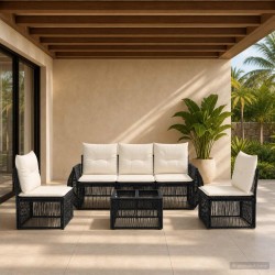 Ensemble de canapé de jardin 6 pcs Noir et blanc crème 634483634483