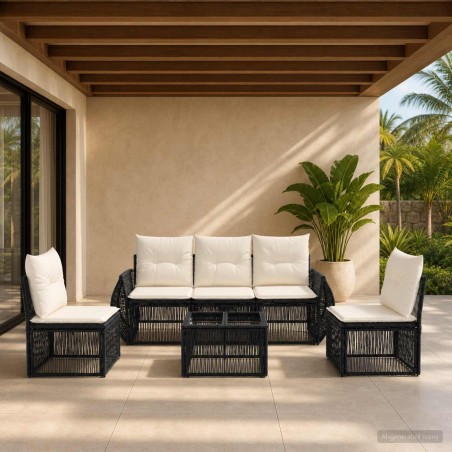 Ensemble de canapé de jardin 6 pcs Noir et blanc crème 634483634483