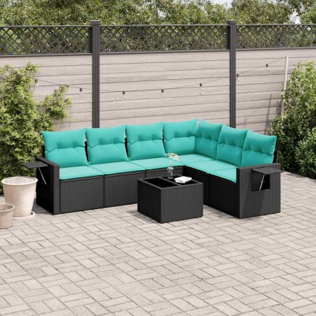 Ensemble de canapé de jardin 7 pcs avec coussins noir résine tressée 634485634485