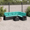 Ensemble de canapé de jardin 7 pcs avec coussins noir résine tressée 634485634485