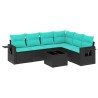 Ensemble de canapé de jardin 7 pcs avec coussins noir résine tressée 634485634485