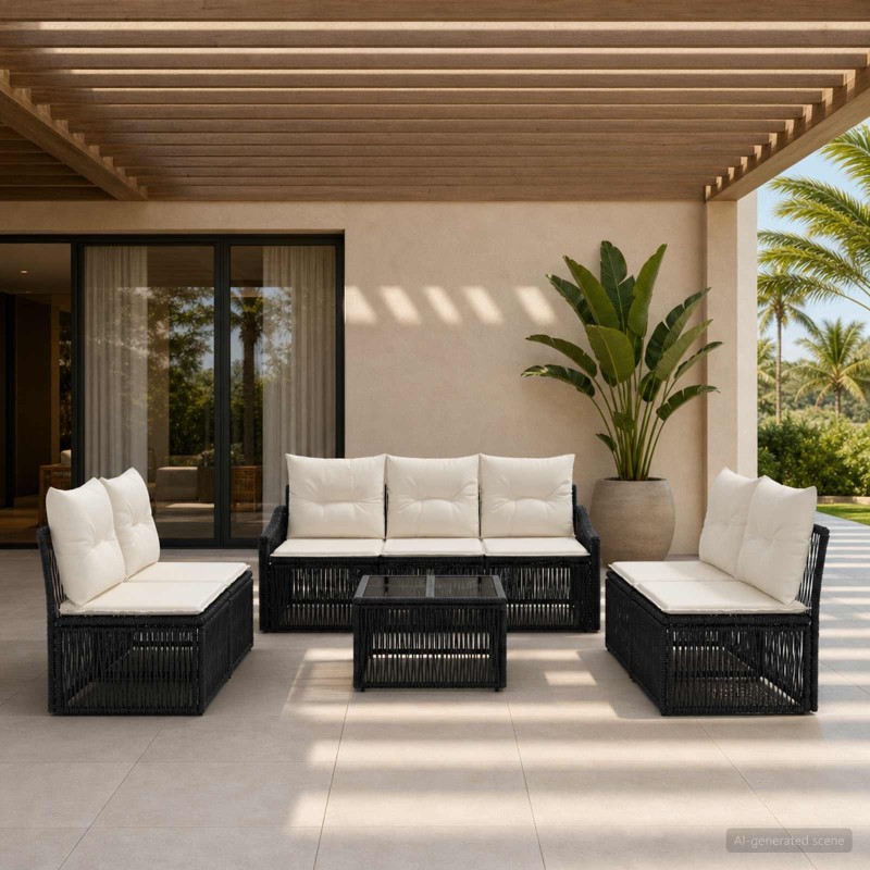 Ensemble de canapé de jardin 8 pcs Noir polyrotin 634486634486