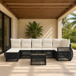 Ensemble de canapé de jardin 8 pcs Noir et blanc crème 634488634488