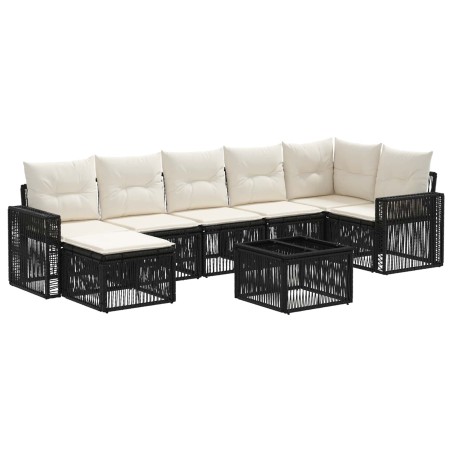 Ensemble de canapé de jardin 8 pcs Noir et blanc crème 634489634489