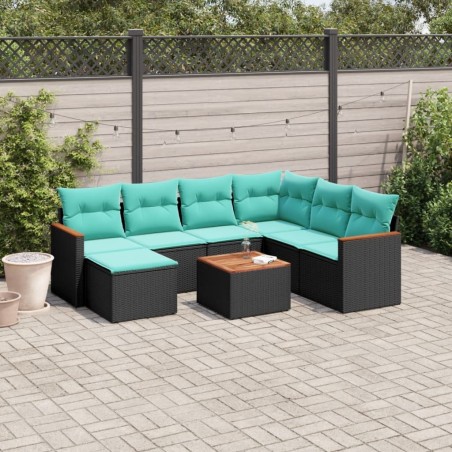 Ensemble de canapé de jardin 8 pcs avec coussins noir résine tressée 634490634490