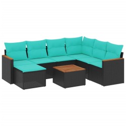 Ensemble de canapé de jardin 8 pcs avec coussins noir résine tressée 634490634490