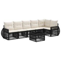 Ensemble de canapé de jardin 7 pcs Noir et blanc crème 634492634492