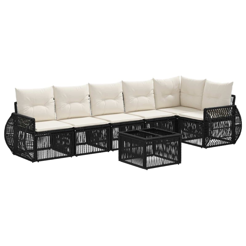 Ensemble de canapé de jardin 7 pcs Noir et blanc crème 634492634492