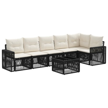 Ensemble de canapé de jardin 7 pcs Noir et blanc crème 634494634494