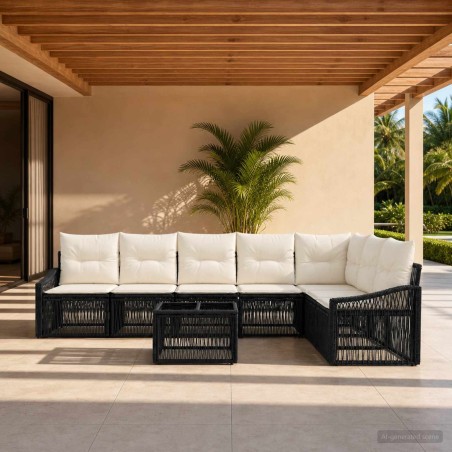 Ensemble de canapé de jardin 8 pcs Noir polyrotin 634496634496