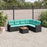 Ensemble de canapé de jardin 7 pcs avec coussins noir résine tressée 634497634497