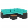 Ensemble de canapé de jardin 7 pcs avec coussins noir résine tressée 634497634497