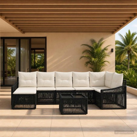 Ensemble de canapé de jardin 8 pcs Noir polyrotin 634499634499