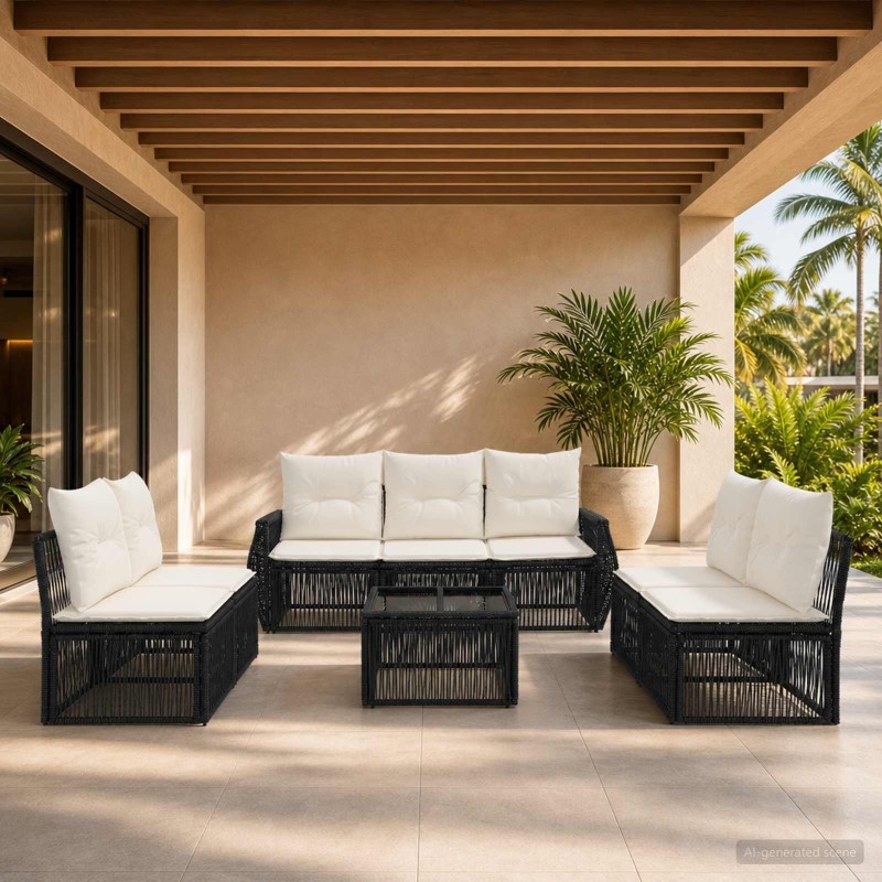 Ensemble de canapé de jardin 8 pcs Noir et blanc crème 634501634501