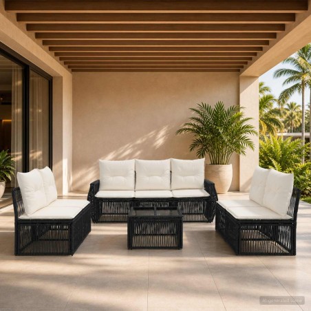 Ensemble de canapé de jardin 8 pcs Noir et blanc crème 634501634501