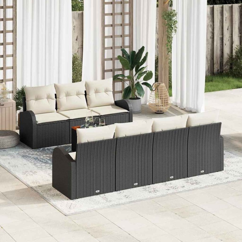Ensemble de canapé de jardin 8 pcs Noir et Crème polyrotin 634504634504