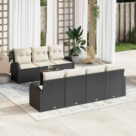 Ensemble de canapé de jardin 8 pcs Noir et Crème polyrotin 634504634504