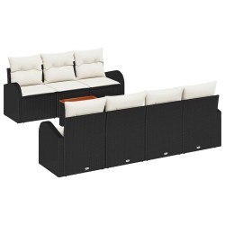 Ensemble de canapé de jardin 8 pcs Noir et Crème polyrotin 634504634504