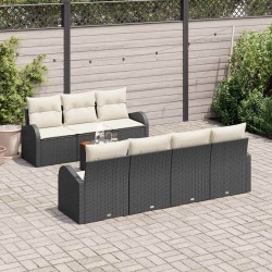 Ensemble de canapé de jardin 8 pcs Noir et Crème polyrotin 634504634504