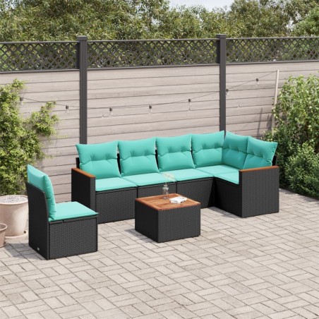 Ensemble de canapé de jardin 7 pcs avec coussins noir résine tressée 634506634506