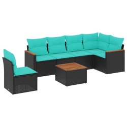 Ensemble de canapé de jardin 7 pcs avec coussins noir résine tressée 634506634506
