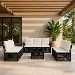 Ensemble de canapé de jardin 8 pcs Noir polyrotin 634507634507