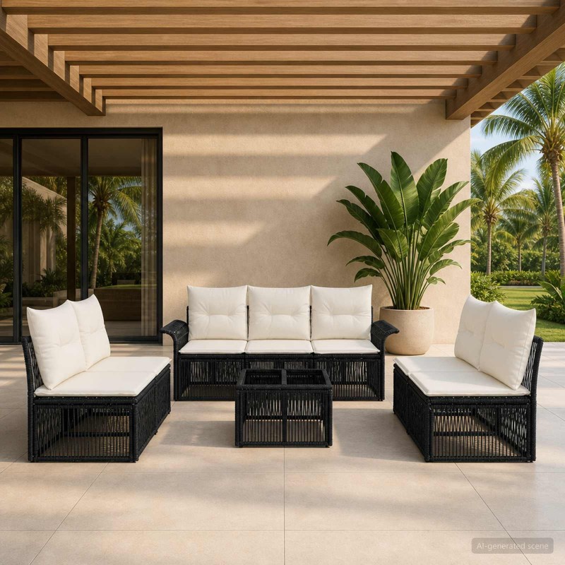 Ensemble de canapé de jardin 8 pcs Noir polyrotin 634507634507