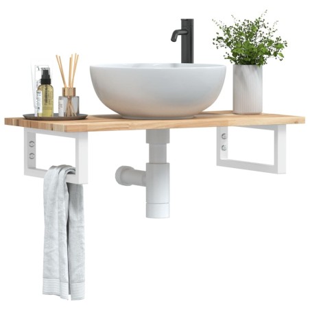 Étagère de vasque murale acier et bois massif d'acacia 634535634535