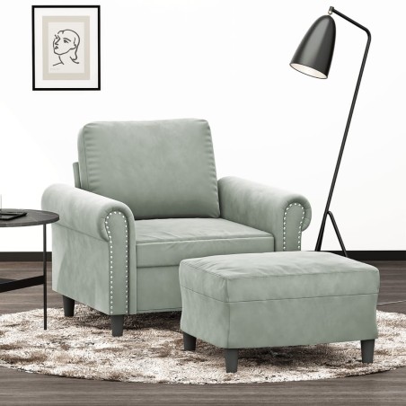 Fauteuil avec repose-pied Gris clair 60 cm Velours 634536634536