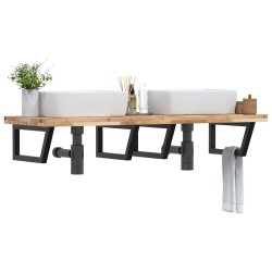 Étagère de vasque murale acier et bois massif d'acacia 634542634542