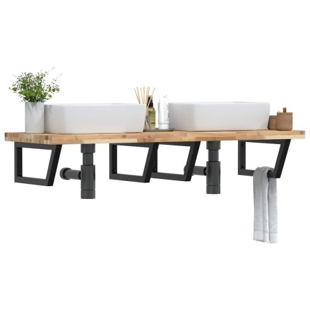 Étagère de vasque murale acier et bois massif d'acacia 634542634542