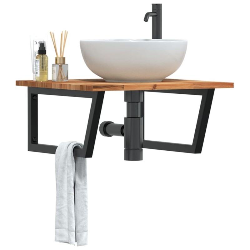 Étagère de vasque murale acier et bois massif d'acacia 634549634549