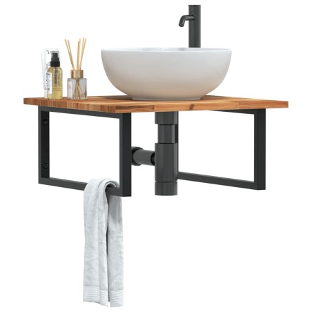 Étagère de vasque murale acier et bois massif d'acacia 634553634553
