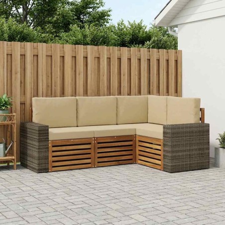 Ensembles de canapés avec coussin 4 pcs Bois d'Acacia Massif 634583634583