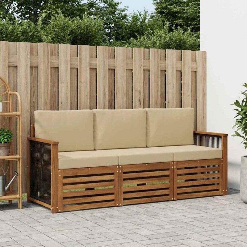 Ensembles de canapés avec coussin 3 pcs Bois d'Acacia Massif 634600634600