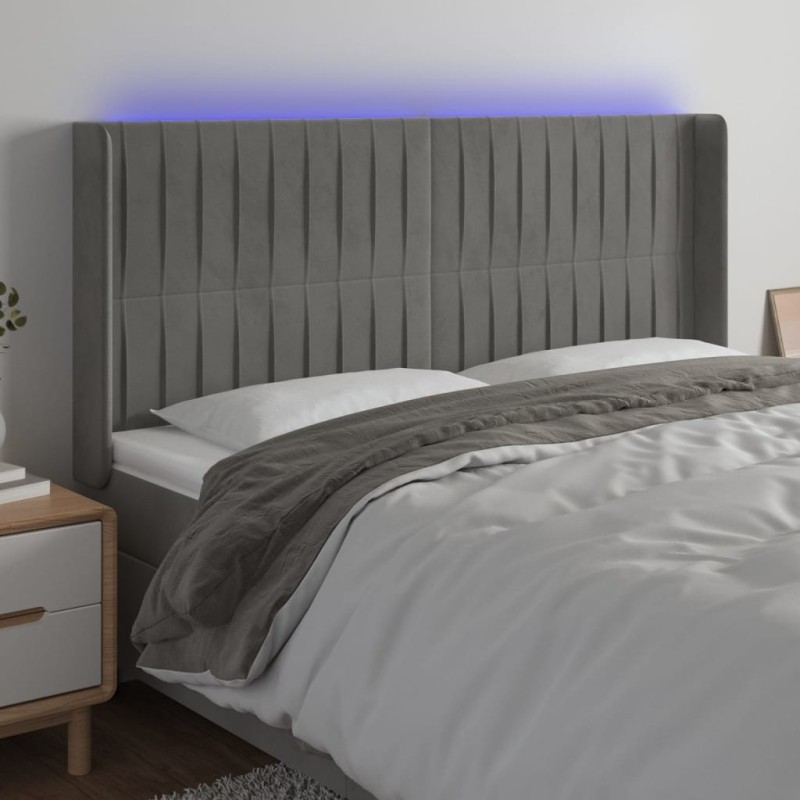 Tête de lit à LED Gris clair 203x16x118/128 cm Velours 634642634642